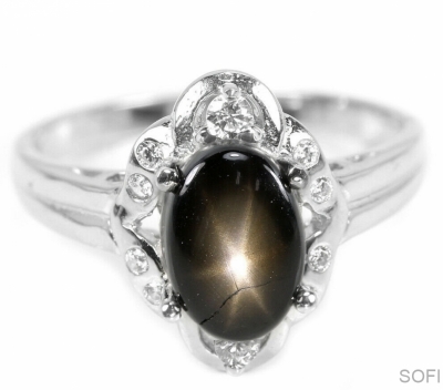Серебряное кольцо с натуральным звездчатым сапфиром арт. 26484