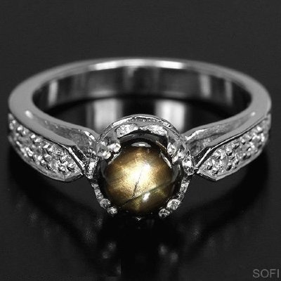 Серебряное кольцо с звездчатым сапфиром арт 21841