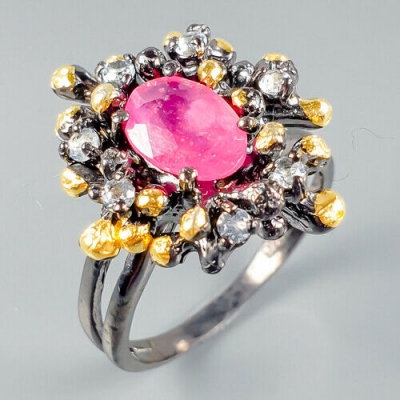 Серебряное кольцо с розовым рубином арт 40323