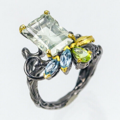 Серебряное кольцо с зеленым аметистом натуральным арт 29547