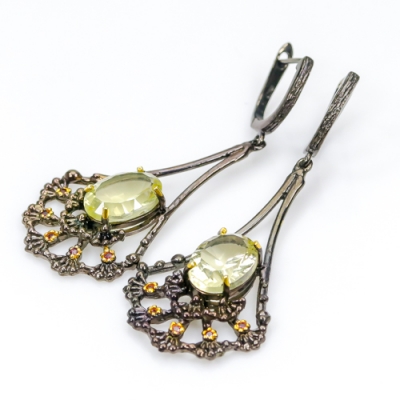 Серебряные дизайнерские серьги с природным лимонным кварцем арт. 33510