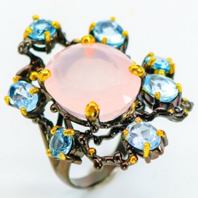 Серебряное кольцо с розовым кварцем 13 карат натуральным арт 28984