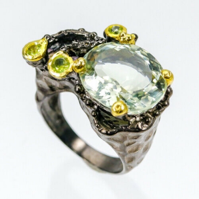 Серебряное кольцо аметист зеленый натуральный 28916