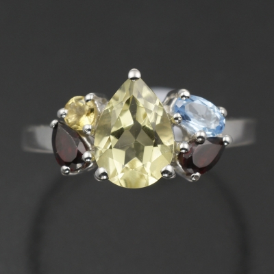 Серебряное кольцо с кварцем гранатом топазом и цитрином натуральными арт. 27201